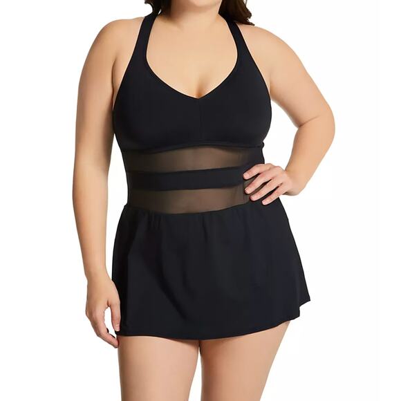 Bleu Rod Beattie Plus Size Don't Mesh With Me Cross Back Swim Dress 18W NEW - Picture 2 of 10